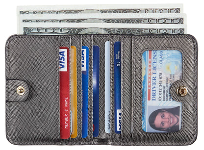 Toughergun Women’s Small Slim Leather Wallet with RFID Protection, Compact Bifold Mini Purse with Clear ID Window