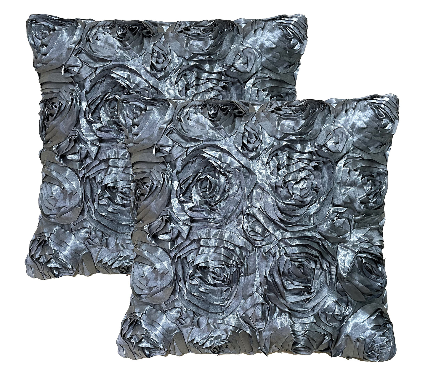 iMaylex Soft Decorative Satin Rose Throw Pillow Covers for Easter Lumbar Fall Sofa Couch Bed Cushion Case, Living Room Bedroom Wedding Party Halloween Car Decor, Set of 2, 16'' x 16'', Grey