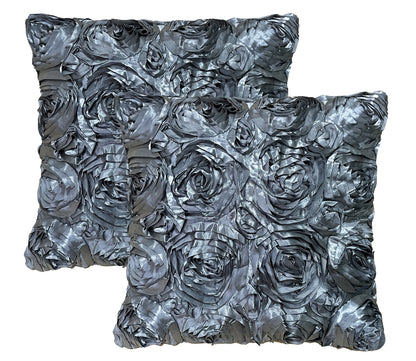 iMaylex Soft Decorative Satin Rose Throw Pillow Covers for Easter Lumbar Fall Sofa Couch Bed Cushion Case, Living Room Bedroom Wedding Party Halloween Car Decor, Set of 2, 16'' x 16'', Grey