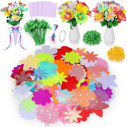 Toyly DIY Fabric Flower Bouquet Toy Accessories with 2 White Vases - Flower Market Toy Fitting Set - Arts & Crafts Toy