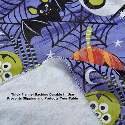 Newbridge Halloween Whimsical Ghoulish Gang 52 x 52 Inch Square Vinyl Tablecloth with Flannel Backing, Fun Skulls and Pumpkin Design, Easy Care Wipe Clean Halloween Table Cover