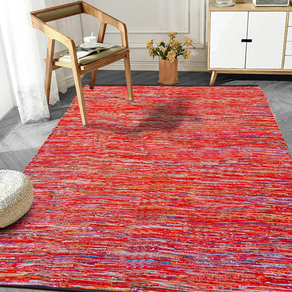 Ramanta Home Cotton Multi Color Chindi Hand Woven Rugs - 8x10 Feet Rectangle Hand Braided Bohemian Colorful Area Rug - Recycled Braided Chindi Rugs- Biodegradable Area Rugs Size 96x120 inch.