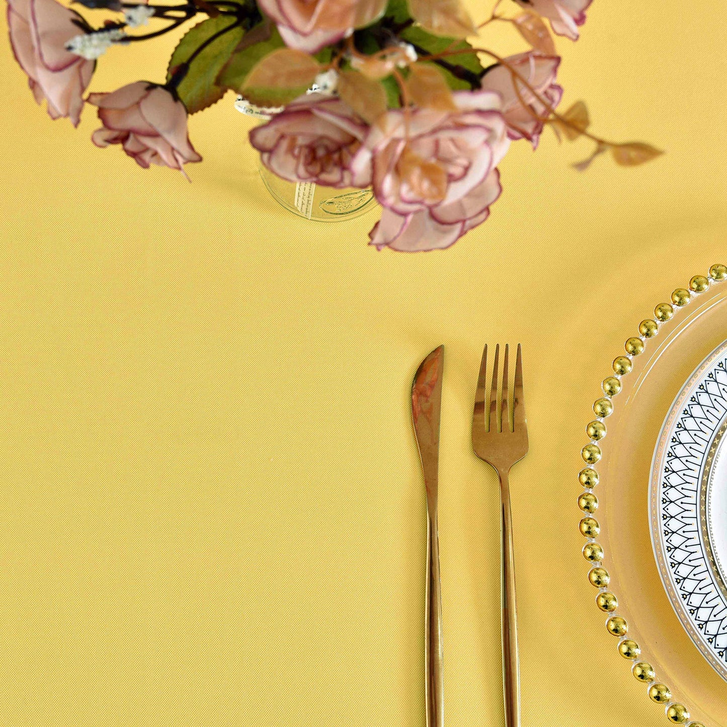 KAIPHO Yellow Round Tablecloth Waterproof Stain Resistant Wrinkle Free Table Cloth 210GSM Polyester Washable Wipeable Table Cover for Party, Banquet, Wedding, Indoor and Outdoor (90 inch, Circle)