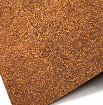 Western Style Bump Texture Geometric Pattern 2.0mm(5-5.5oz) Genuine Leather Sheet, Floral Tooling Craft Leather for DIY Projects (Bourbon Brown | Pattern 12"x24")