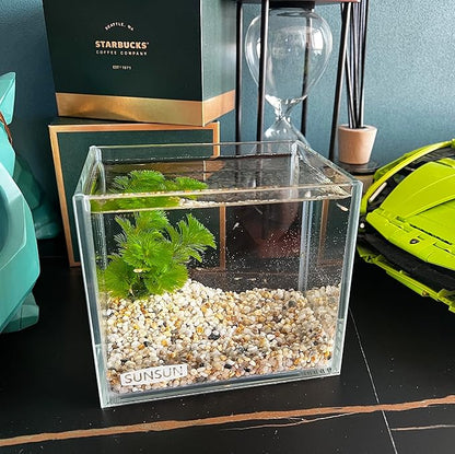 AWXZOM Small Nano Tall Rimless Tank, Glass Fish Tank, Betta Tank (0.7 Gallon, 5.9x4.3x5.1in/15x11x13cm)