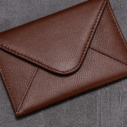 HISCOW Envelope Business Card Case with Magnet Closure - Italian Calfskin, Coffee