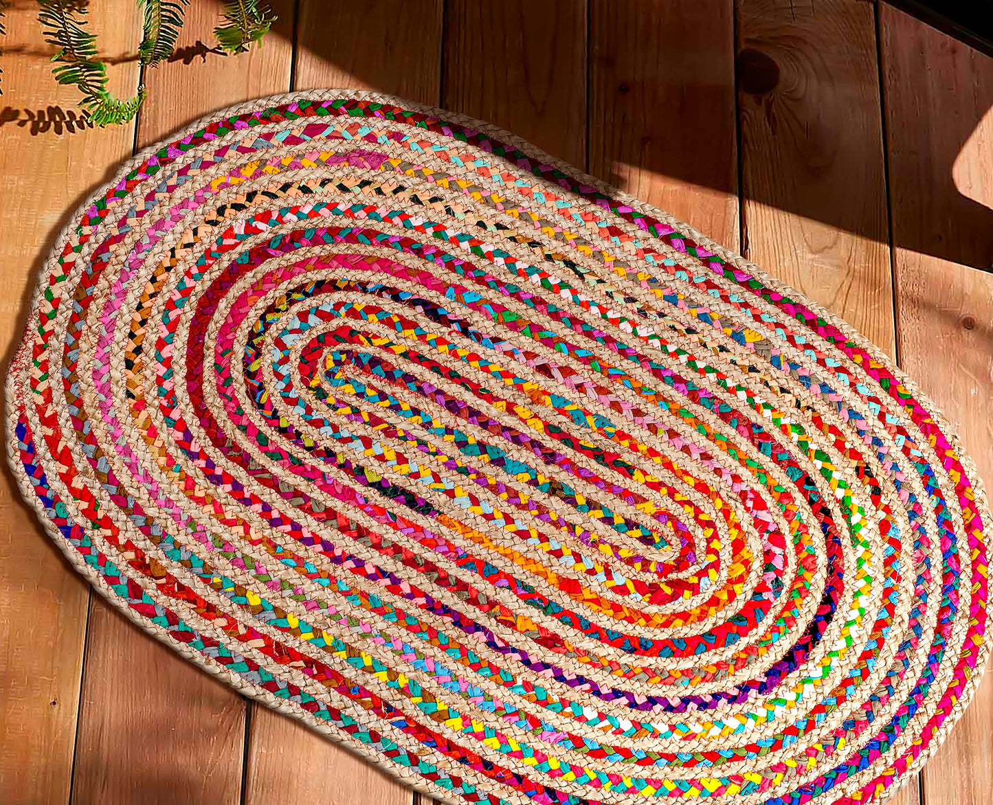 Savi Home Farmhouse Jute Cotton Chindi Rug 4x6 Oval Multicolor, Handwoven Braided Area Rug for Living Room, Kitchen, Entryway & Bathroom