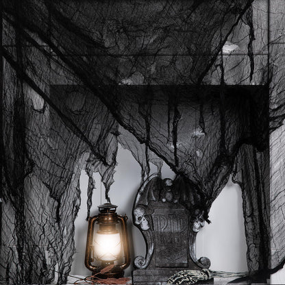 Watayo 315 x 85 Inch Halloween Creepy Cloth, Black Halloween Scary Spooky Cloth, Windows Doorways Cover Gauze for Holiday Party Haunted House Decorations