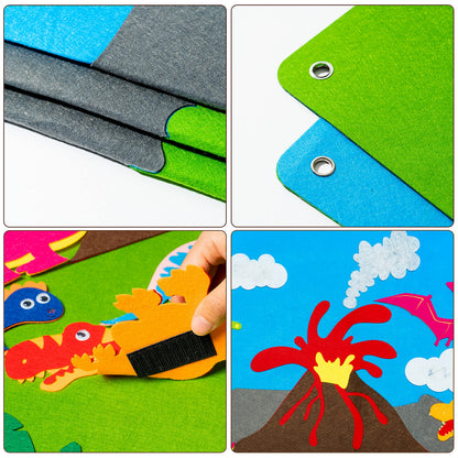 WATINC Dinosaur Felt Board Stories Set - 37Pcs 3.5Ft Dinosaur Classification Storytelling Kit, Preschool Early Learning Flannel Board with Roar Volcano Theme Wall Hanging for Classroom Homeschool