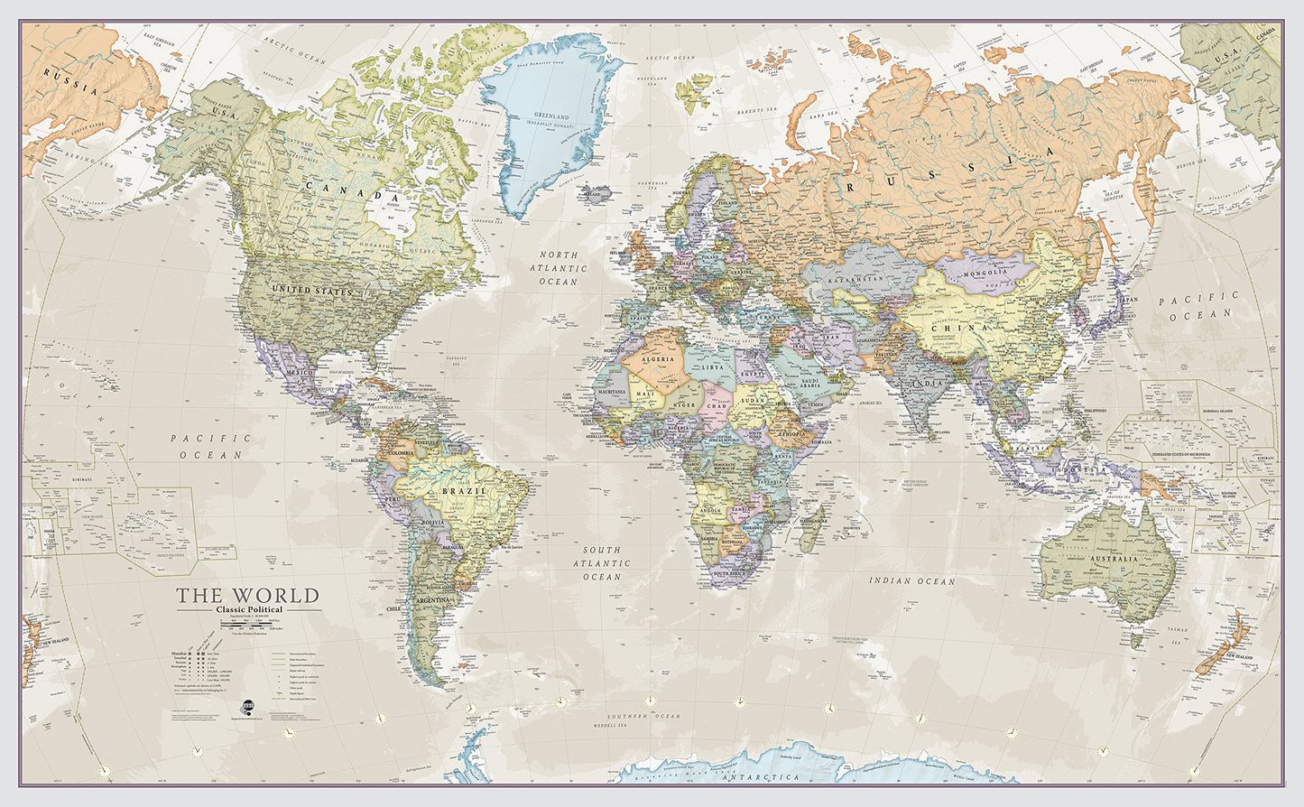 Maps International Giant World Map - Classic Large World Map Poster - Laminated - 46 (h) x 77.5 (w)