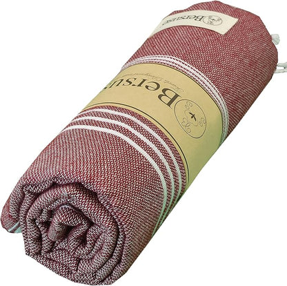 Bersuse Towels Anatolia XL Beach Blanket Throw Blanket Turkish Towel 100% Cotton Extra-Large Quick-Dry Lightweight Premium Peshtemal Towel - 61x82 Inches, Burgundy (Set of 6)