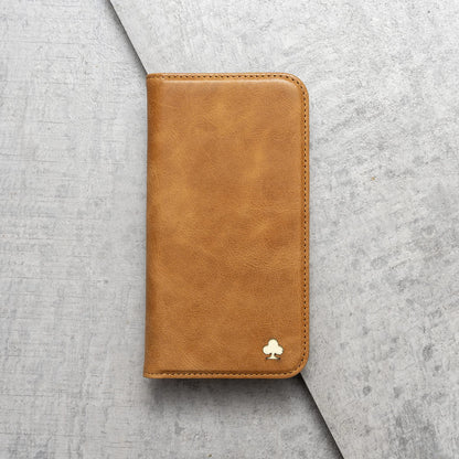 Porter Riley - Leather Case for iPhone 12 Mini (5.4"). Premium Genuine Leather Stand/Cover/Wallet/Flip Case with [Card Slots] [Horizontal Stand] [Durable Frame] (Tan)