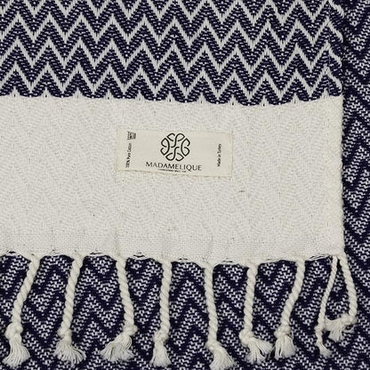 Madamelique Exclusive Hand Towels Set of 2-18 x 40 Inches - Decorative Bathroom Peshtemal Towel for Hand, Face, Hair, Yoga, Tea, Dishcloth, Kitchen and Bath - 100% Pure Cotton (Navy)