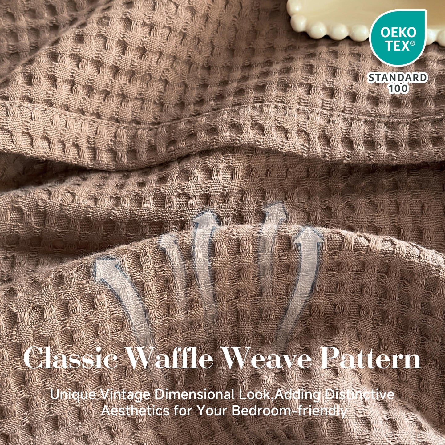 Simple&Opulence 100% Cotton Waffle Weave Throw Blanket 40"x50", Soft Lightweight Breathable Cozy Washed, Layer Blanket for Couch Bed Sofa, Farmhouse Home Decor for Adults All-Season, Light Brown