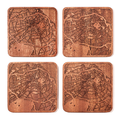 Edinburgh Map Coaster by O3 Design Studio, Set Of 4, Sapele Wooden Coaster With City Map, Handmade