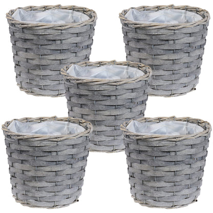 Sunnydaze 5-Piece Wicker Planter Basket Set - Indoor Use Only - Plastic Lined Flower Pots - Gray Poplar Construction with Steel Wire Frame - 6.75-Inch Diameter