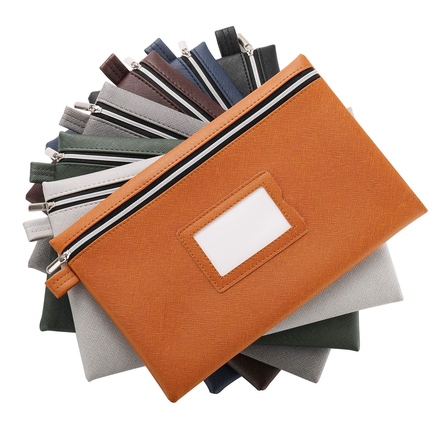 Premium 7-Piece Bank Bag Set - Heavy-Duty Zippered Faux Leather Cash Bag, Deposit Bag, or Tool Pouch - Water Resistant, 7 Earthy Colors - Bank Deposit Bag, Pencil Pouch, Coin Bag, Zipper Pouch