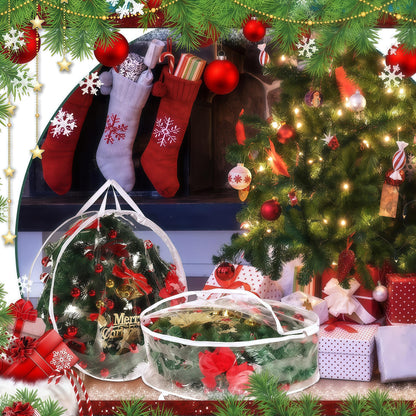 2Pcs Christmas Wreath Storage Container 24 Inch Clear Wreath Storage Bags Round Durable Wreath Bags Clear Everyday Bag with Dual Zippers and Sturdy Handles for Holiday Christmas Wreaths（Medium）