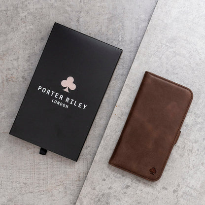 Porter Riley - Leather Case for Samsung Galaxy S23. Premium Genuine Leather Stand Case/Wallet/Cover (Chocolate Brown)