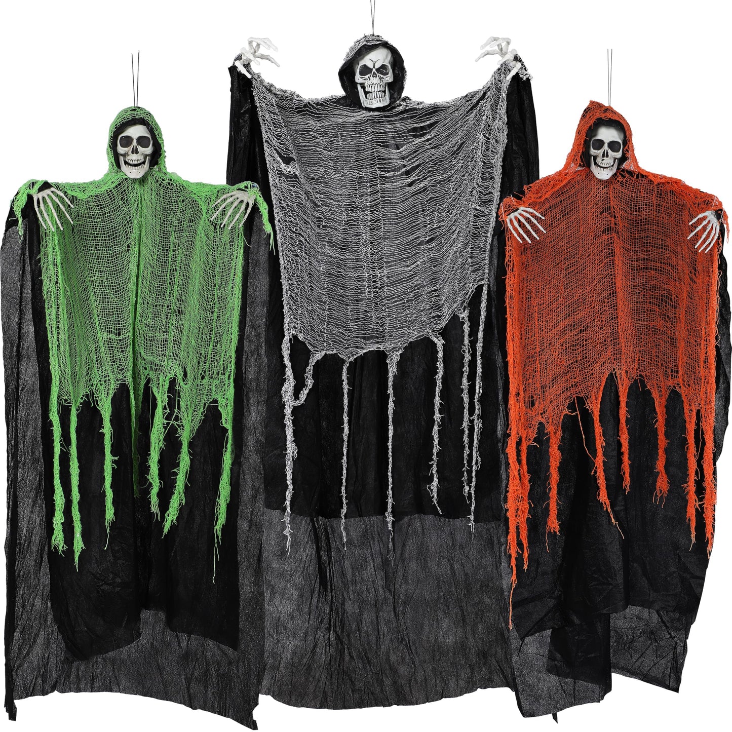 JOYIN 3 Pcs Halloween Hanging Grim Reapers, one 63” Two 47” Grim Reapers, Halloween Skeleton Outdoor Decoration Flying Ghost for Haunted Haunted House Prop, Party Supplies Decor
