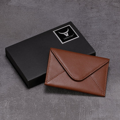 HISCOW Envelope Business Card Case with Magnet Closure - Italian Calfskin, Coffee