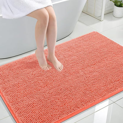 OLANLY Large Bathroom Rugs 44x32, Extra Soft Absorbent Chenille Bath Rugs, Rubber Backing Quick Dry, Machine Washable Bath Mats for Bathroom Floor, Tub and Shower, Home Decor Accessories, Coral