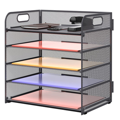 Supeasy 5 Trays Paper Organizer Letter Tray with Handle-Mesh Desk File Organizer, Grey Paper Sorter Desk Organizer for Office, Home or School