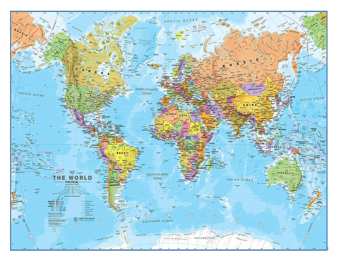 Laminated World Map & US Map Poster Pack - 17" x 22" - Maps of the World & United States - Detailed Cartography - Maps International