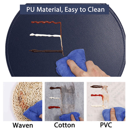 Jovono Navy Faux Leather Round Placemats and Coasters, Coffee Mats Kitchen Table Mats, Waterproof, Easy to Clean for Round Table, Dining Table