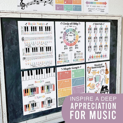 Hadley Designs 9 Music Classroom Posters – Boho Pastel Music Classroom Decor, Choir & Solfege Prints, Bulletin Board Decorations, Educational Supplies for Teachers