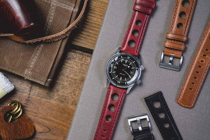 BARTON WATCH BANDS, 22mm Red - Rally Horween Leather Watch Bands - Integrated quick release spring bars- 316L stainless steel- Choose Strap Color & Width