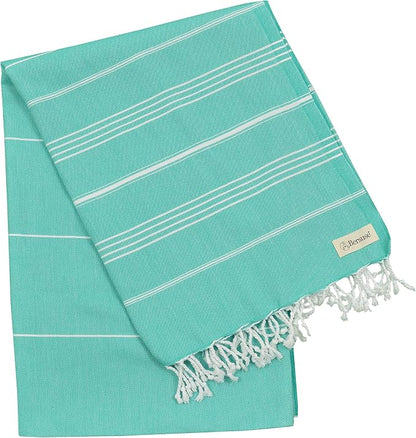 Bersuse Towels Anatolia XL Beach Blanket Throw Blanket Turkish Towel 100% Cotton Extra-Large Quick-Dry Lightweight Premium Peshtemal Towel - 61x82 Inches, Mint Green