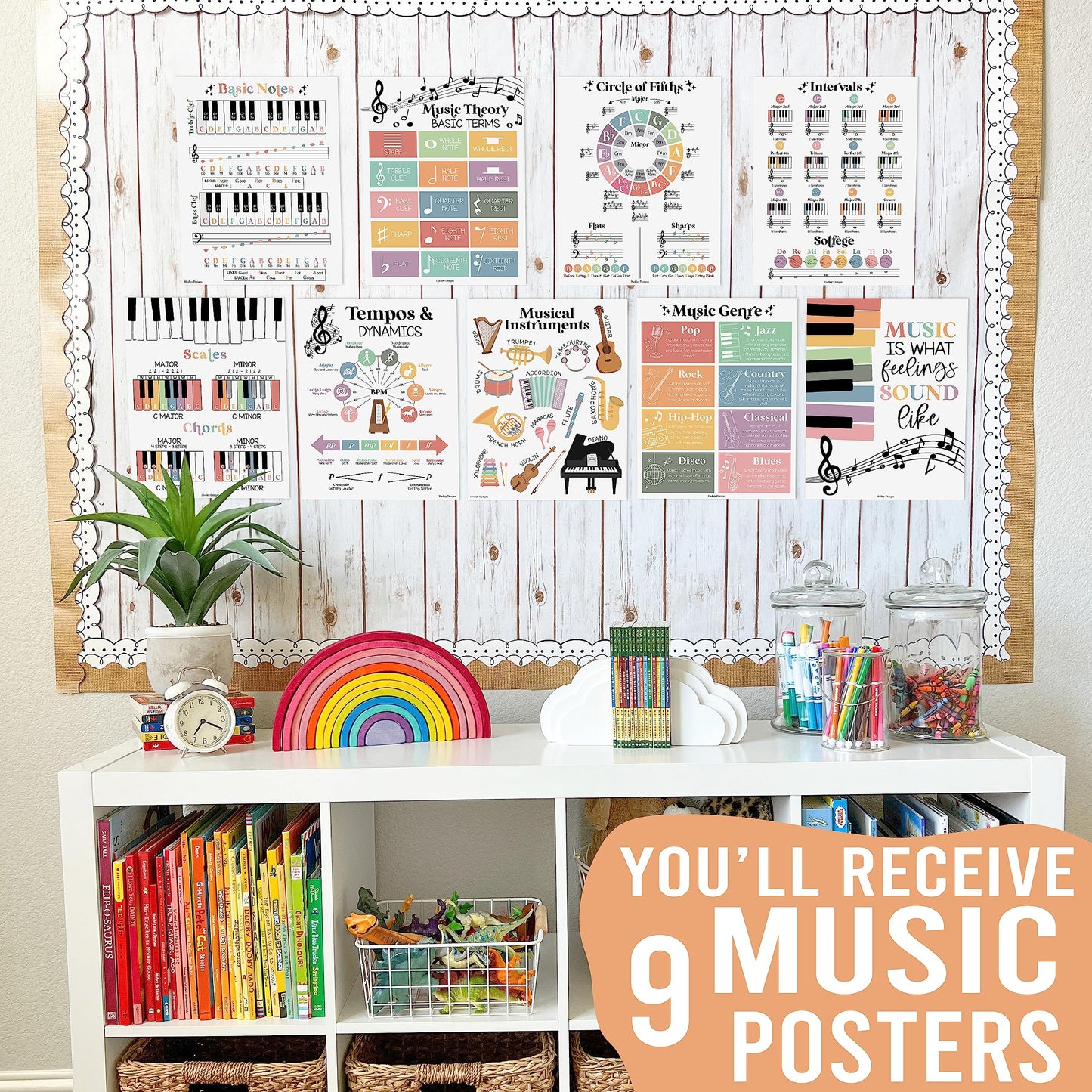 Hadley Designs 9 Music Classroom Posters – Boho Pastel Music Classroom Decor, Choir & Solfege Prints, Bulletin Board Decorations, Educational Supplies for Teachers