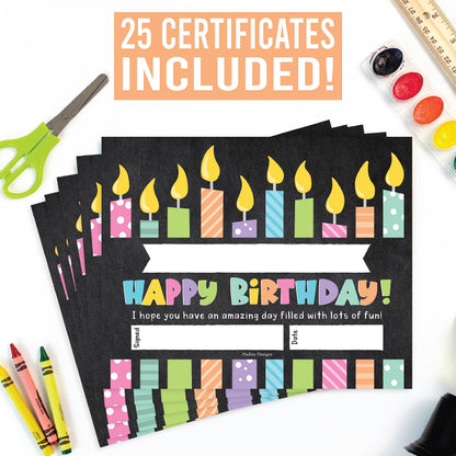 Happy Birthday Certificates for Students - 25 Student Birthday Certificates for Kids Classroom Must Haves, Teacher Supplies for Classroom Elementary, Chalkboard Teacher Essentials