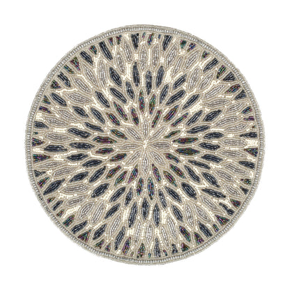 Beaded Charger 13" Round Floral Marigold - Silver Dark Grey Placemat for Dining Table, Holiday & Christmas