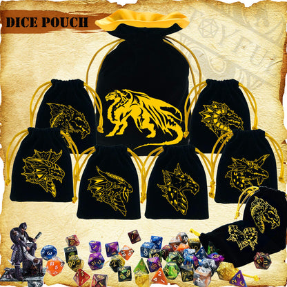 TOYFUL 6 Sets Double-Color Polyhedral Dice for DND, RPG, MTG & Table Games - 7pcs Set (d20, d12, 2x d10, d8, d6, d4) with 6 Drawstring Bags, 1 Big Bag, 1 PU Leather Dice Tray & Sticker