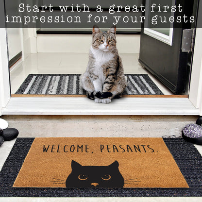 Welcome Peasants Cat Doormat 30x17 Inch, Funny Black Cat Door Mat for Covered Area, Funny Welcome Mat Gift w/ Non-slip PVC Backing