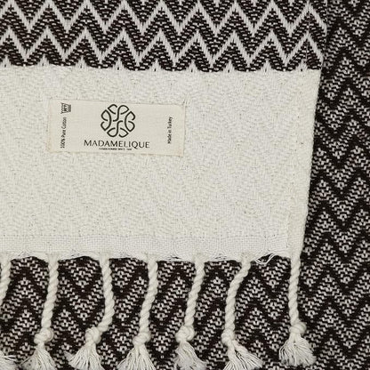 Madamelique Exclusive Hand Towels Set of 2-18 x 40 Inches - Decorative Bathroom Peshtemal Towel for Hand, Face, Hair, Yoga, Tea, Dishcloth, Kitchen and Bath - 100% Pure Cotton (Chocolate)