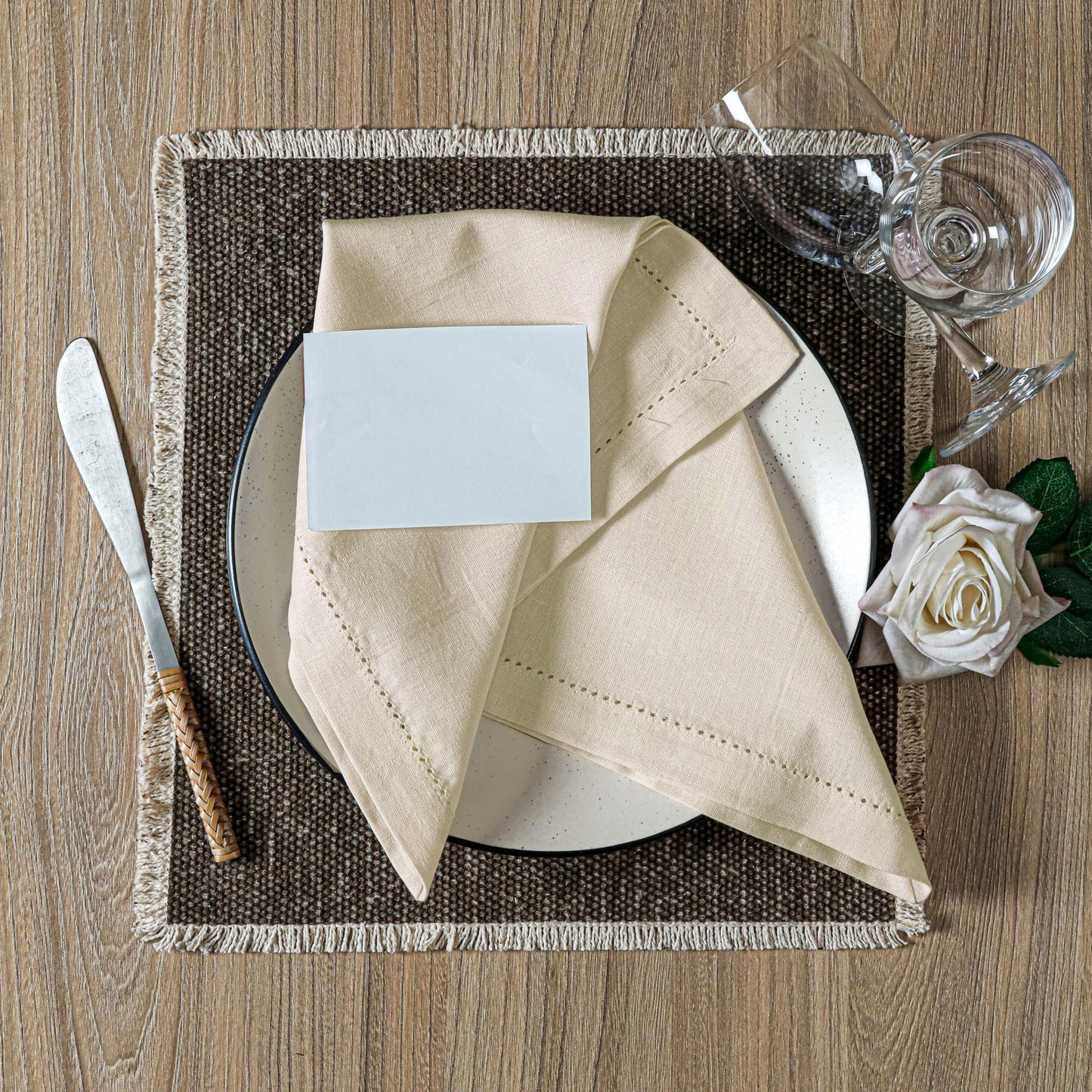 Hausattire Cloth Dinner Napkin Flax Fall Hemstitched Mitered Corner 20x20 Inch Natural Easter Basket Decor Soft Durable Table Linen Napkins Ideal, Cocktail Parties