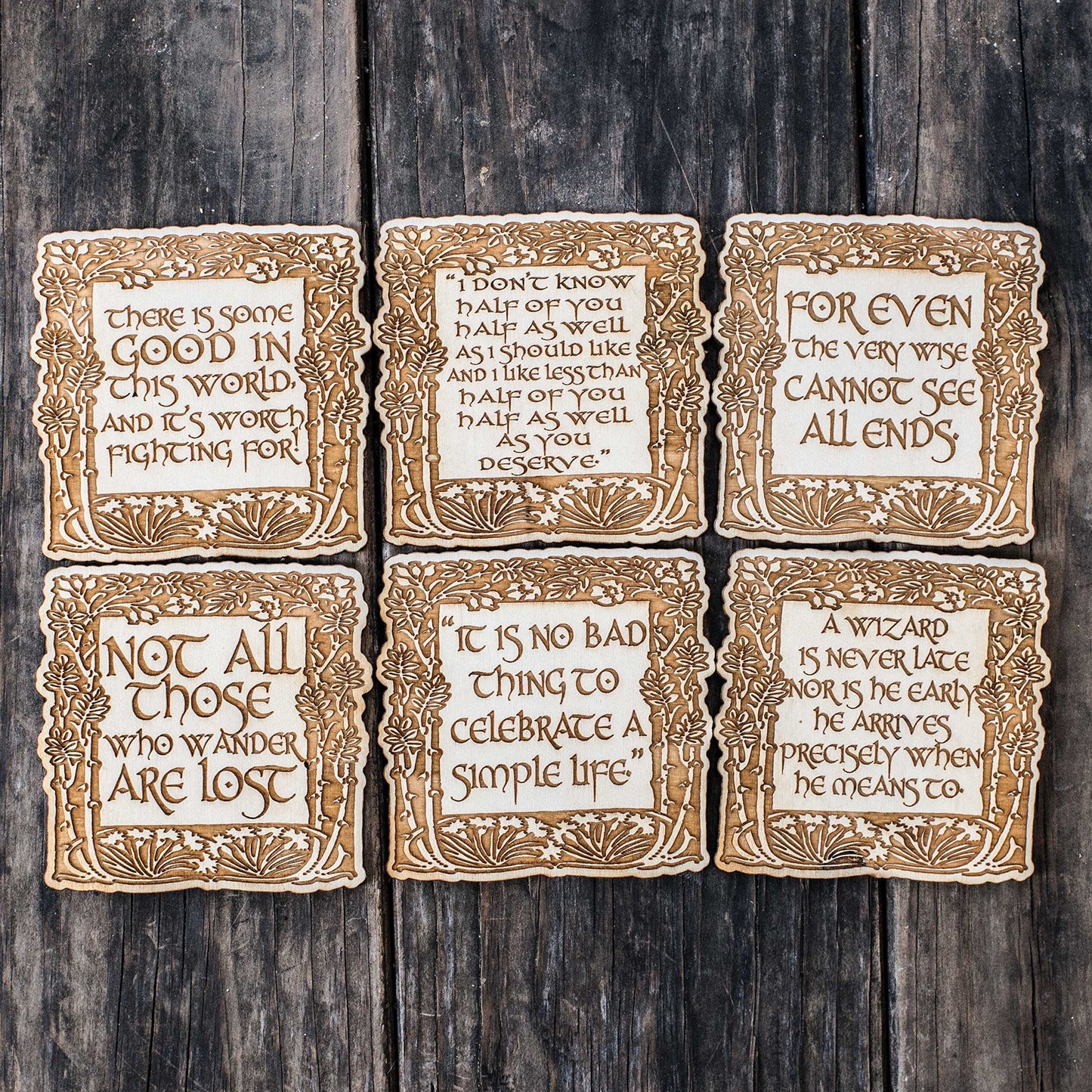 Coasters - Fantasy Quotes Coaster Set of 6 Raw Wood