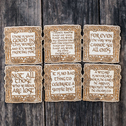 Coasters - Fantasy Quotes Coaster Set of 6 Raw Wood